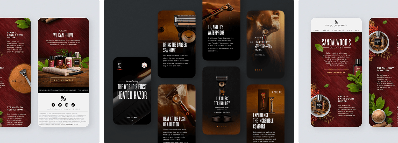 The Art of Shaving mobile product screens
