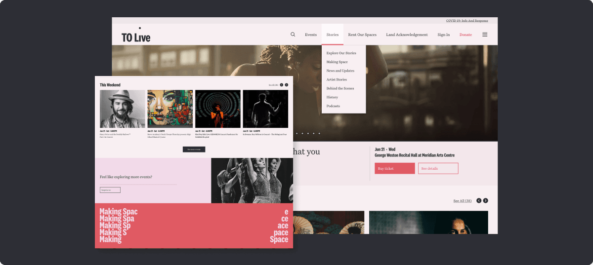 TO Live Website desktop interface
